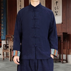 男士外套灯芯绒夹克盘扣立领唐装风XZ1512-2502单夹克-P80，男装夹克，星座1512