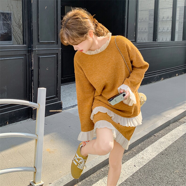 小香风针织木耳边拼接套装裙女春秋2025新款小个子两件套超火流行,女装套装/套裙,2C262