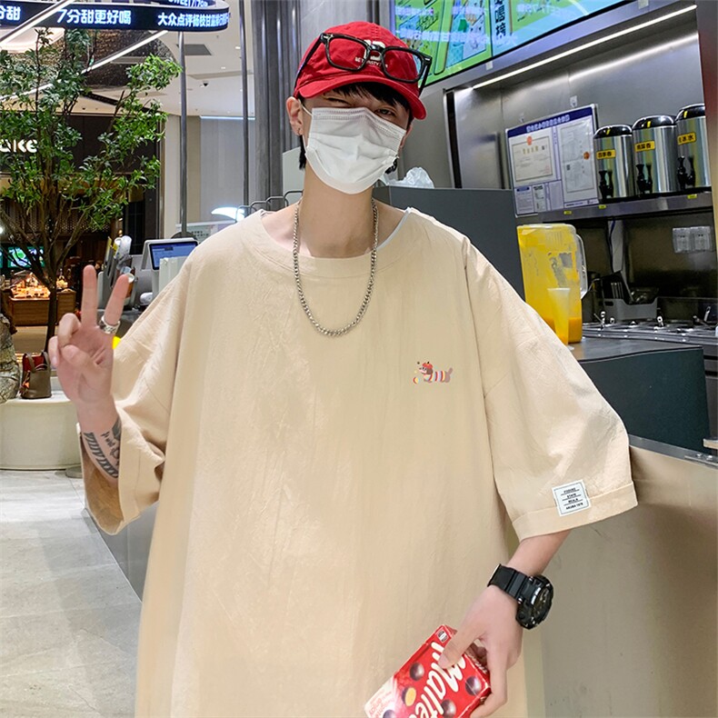 美式风刺绣短袖T恤男宽松型圆领百搭休闲印花上衣潮T3635-特价P22,男装T恤,电商A007