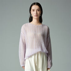 镂空圆领套头35%羊绒衫秋装新款女装宽松长袖女士时尚百搭，女装羊绒衫，木淼羊绒