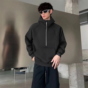 抖音得物二开 美式重磅宽松结构拉链设计防风高领连帽卫衣外套W76图片