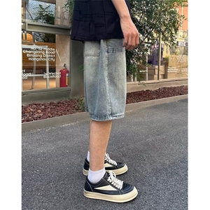 夏季新款男士工装牛仔短裤水洗磨砂复古潮流日系直筒裤 NG548图片
