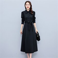 高级感长袖衬衫连衣裙女2023春秋新款高端气质修身显瘦过膝长裙子，女装大码女装，琦鑫阁（原依鑫阁）