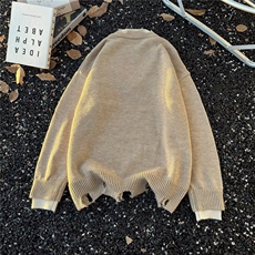 假两件破坏毛衣男女同款针织衫卡其深灰A67-P48，男装针织衫/毛衣，电商D312