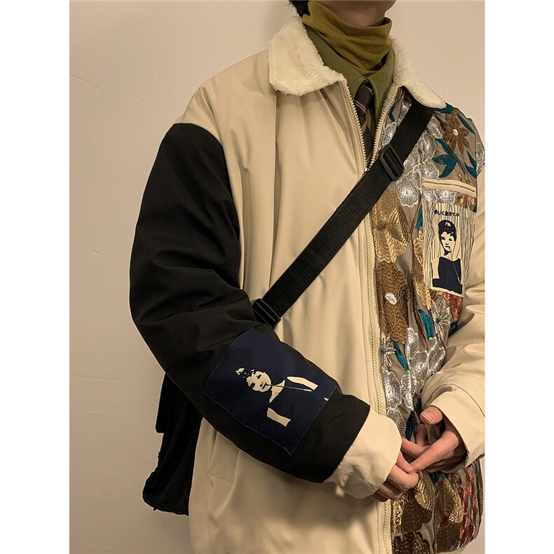 1港风室内刺绣拼接翻领羊羔毛大码M-5XL棉衣外套男8723P110控148,男装棉衣,星座226-2