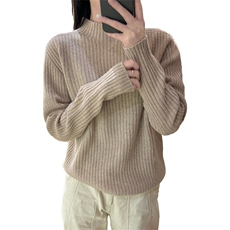 一线成衣坑条半高领女士，女装羊毛衫，朝思羊绒