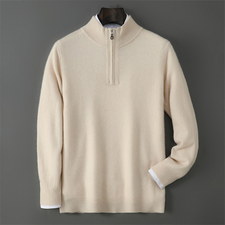2025年秋季羊毛套头半高拉链时尚百搭通勤，男装羊毛衫，千国羊绒