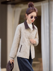 主推翻领撞色短款棉衣女2025冬新款休闲洋气保暖棉服夹棉外套，女装棉衣/棉服，余墨