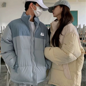 灯芯绒拼接棉服情侣女冬季2025新款宽松oversize棉衣加厚短款外套图片