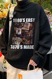 港风 秋冬高领针织宽松翻领加厚毛衣男 M6909 P65控78 JR 75图片