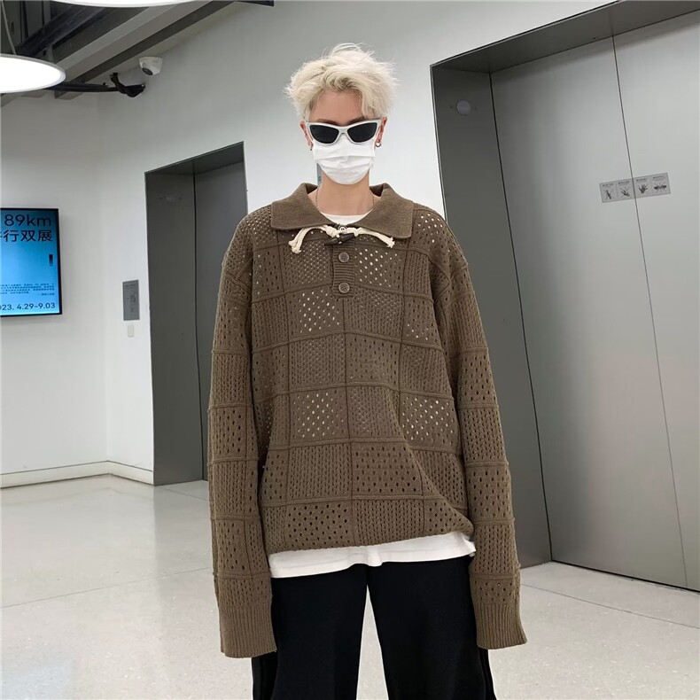 韩版简约镂空毛衣男宽松休闲慵懒风Polo领针织衫YY49-P55,男装Polo衫,星座1109-3