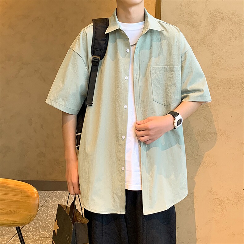 24年港风夏款工装纯色宽松短袖衬衫男CS111P35,男装衬衫,星座1204-3