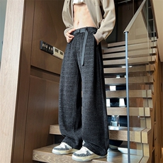 GENIOLAMODE美式潮牌飘带斑马纹休闲裤子男士2025春秋款宽松直筒，男装休闲裤，电商A001
