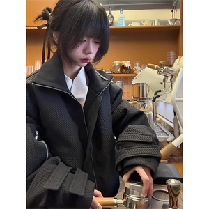 美式翻领夹克男款春秋设计感工装外套解构短款棒球服LJK5066-P75图片