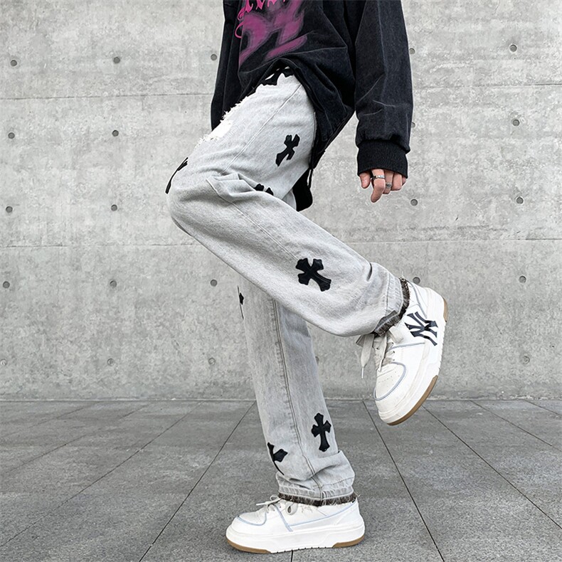 潮流美式刺绣嘻哈高街水洗牛仔裤潮流休闲裤A161-S2357-P60,男装牛仔裤,电商A161