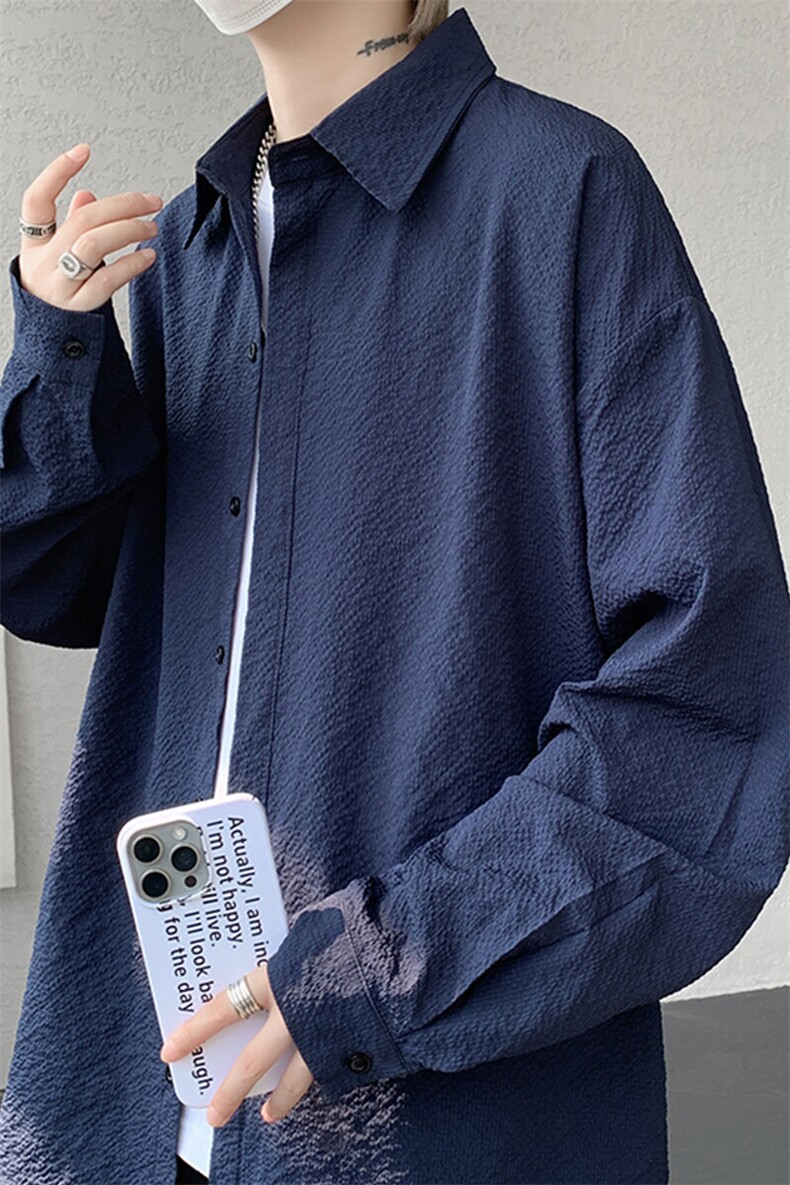 8XL-M泡泡纱盐缩肌理长袖衬衫男夏季冰丝外套防晒衬衣CS29007P40,男装衬衫,电商B312