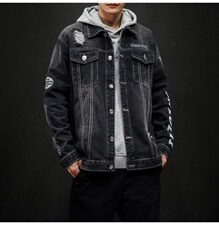 jk818-p80M-5XL黑墙ins牛仔夹克绣花破洞大码男日系CITYBOY，男装夹克，星座103A