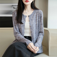秋季新款纯色针织单排扣开衫时尚休闲百搭，女装针织衫/毛衣，朝贺羊绒
