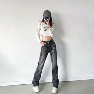美式高街男女弯刀微喇水洗牛仔裤S306 P44图片