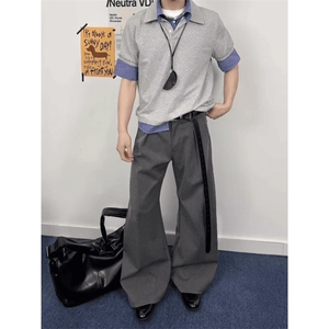 得物抖音高品质二开 夏季美式潮牌高街假两件格子衬衣翻领短袖T恤图片
