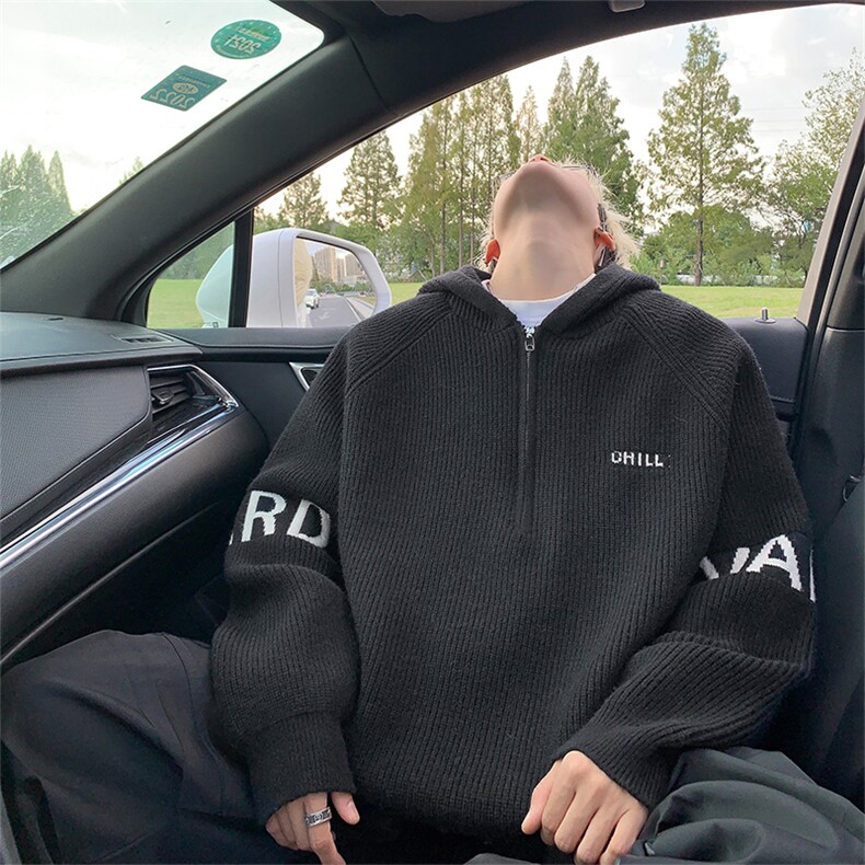 冬季美式毛衣男款复古连帽针织衫高级感痞帅卫衣外套-控99，男装针织衫/毛衣，星座310A-3