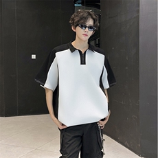得物抖音高品二开240克纯棉美式高街痞帅POLO翻领潮牌短袖T恤，男装T恤，电商A486-1