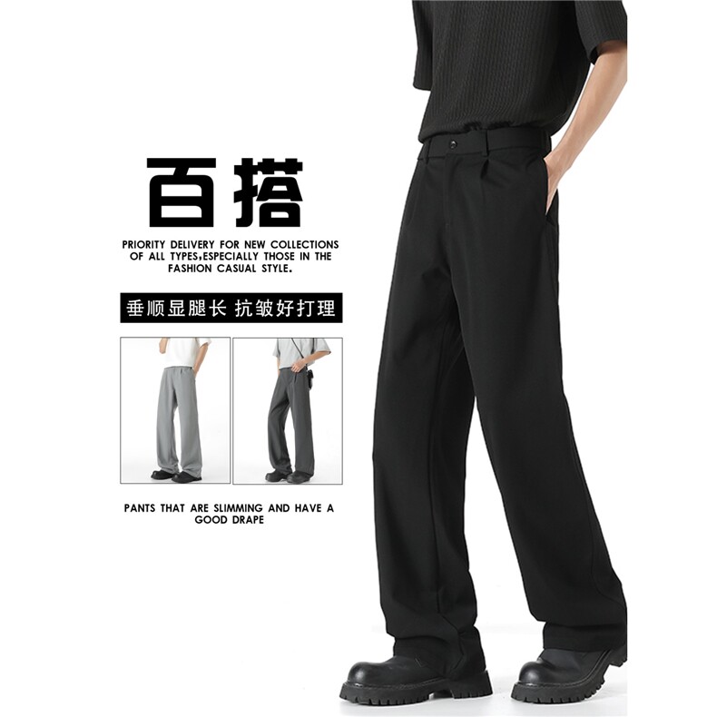 日系简约高级感直筒西裤男夏薄款宽松垂坠抗皱百搭休闲裤K41 P58图片