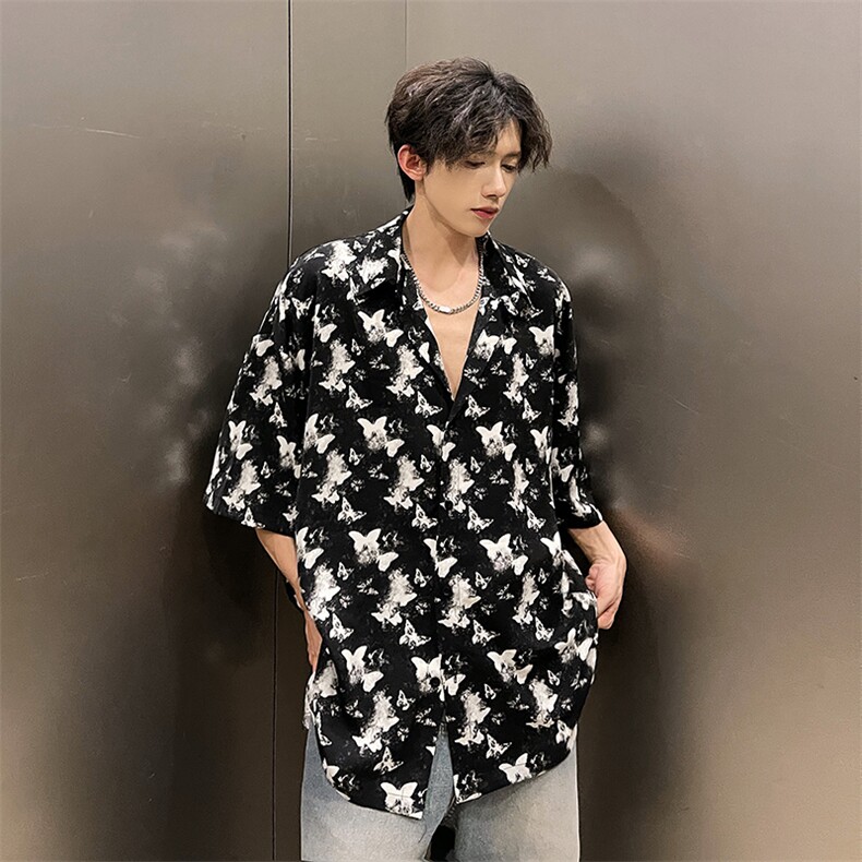 潮男单品蝴蝶印花三色衬衫  A071-T19-P38图片
