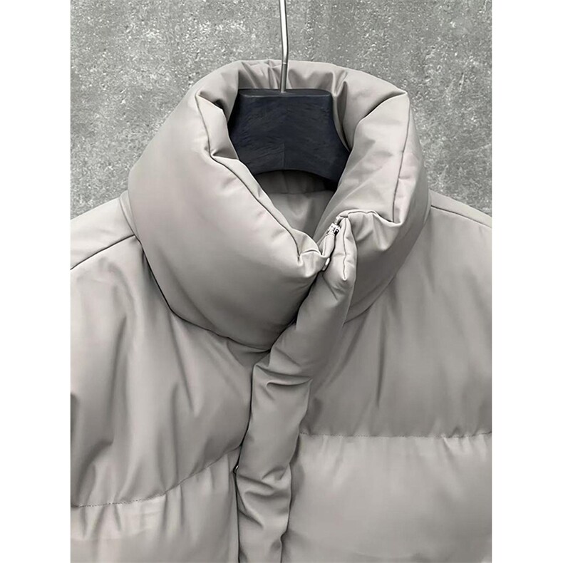 现货5W件冬季三防重磅硬挺boxy短款羽绒立领PU皮棉衣外套加厚棉服,男装棉衣,电商A443