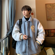 羊羔毛毛巾绣保暖外套男冬季港风宽松拼接棉服男YG256-P95限128，男装夹克，电商B370