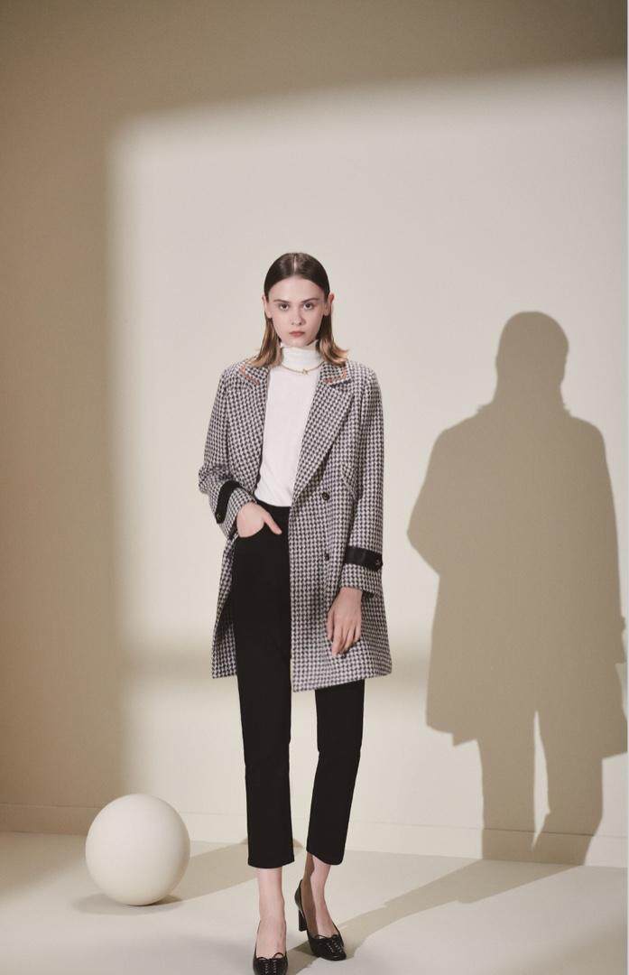 【现货】21秋冬新款复古格纹呢子大衣羊毛外套中长款，其它，"JINI PIUS及加"