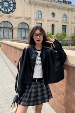 复古美式黑色皮衣短外套女春秋超火好看高级小众又酷又飒夹克上衣，女装皮衣，幸运星