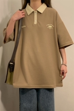 港风2024中性夏装宽松polo衫翻领男女情侣装夏季短袖T恤S187-P48，男装Polo衫，电商A233-1