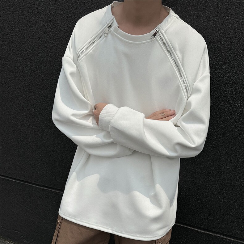 港风双侧金属拉链圆领卫衣男大码潮流纯色卫衣男WY77865P55控79,男装卫衣,星座226-1