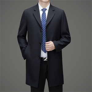 MJ81802春秋新款男士中长款风衣大翻领商务领导服男装纯色外套图片
