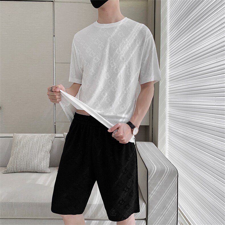 男士运动短袖套装2023夏季冰丝薄款短袖短裤休闲男装一套搭配帅气,男装休闲套装,电商B212（原钱塘6029）