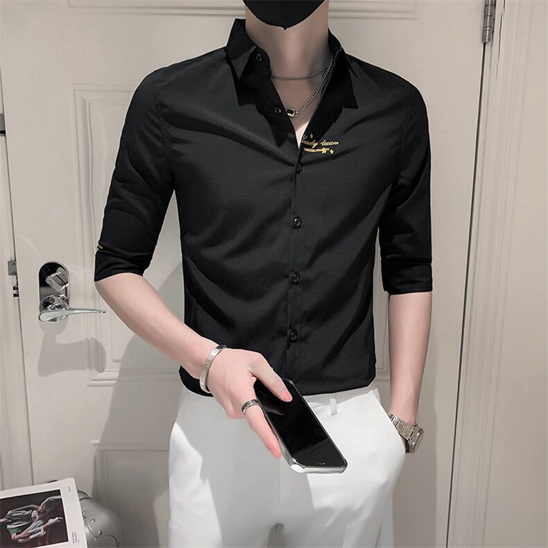 夏季青年新款刺绣纯色短袖衬衫男休闲衬衣301A-1/CS331/P55,男装衬衫,星座301A-1