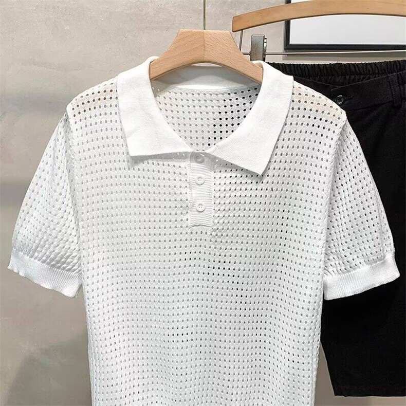 941#自家图P38翻领冰丝针织polo衫M-3XL黑色白色图片