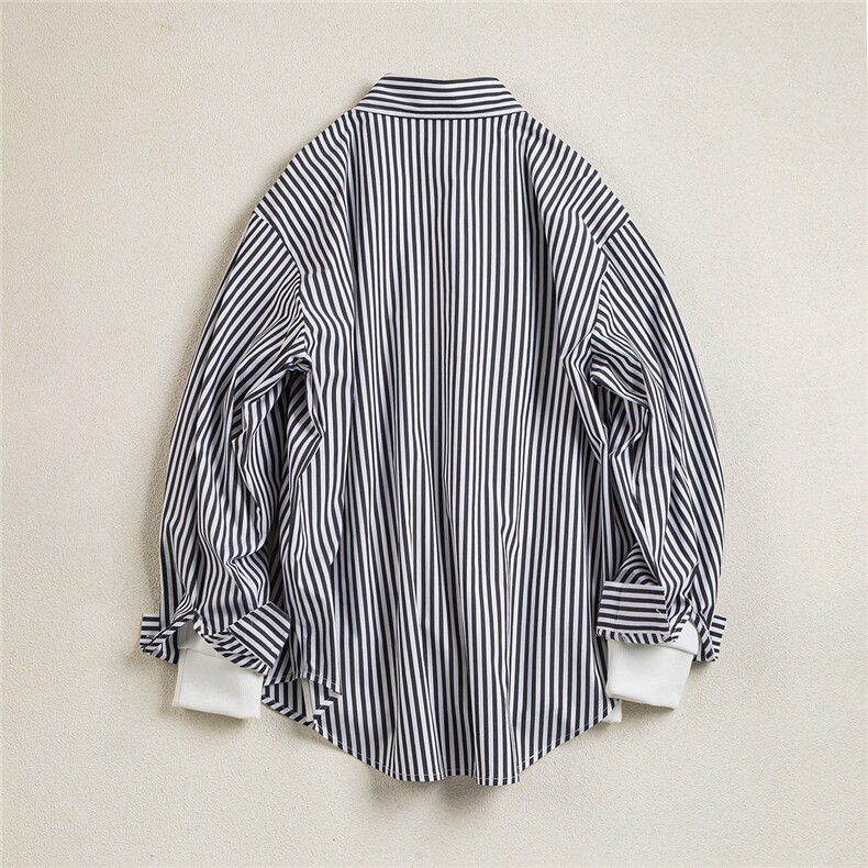 B413-1-DX6159春秋简约条纹衬衫男女外穿高级感小众长袖衬衣外套,男装衬衫,电商B413-1
