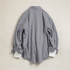 B413-1-DX6159春秋简约条纹衬衫男女外穿高级感小众长袖衬衣外套图片