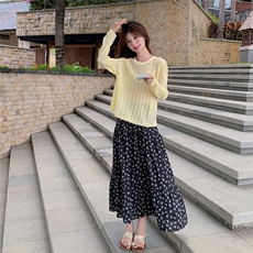 慵懒风时尚套装裙女休闲镂空针织衫夏季新款防晒罩衫半身裙两件套，女装套装/套裙，2C166