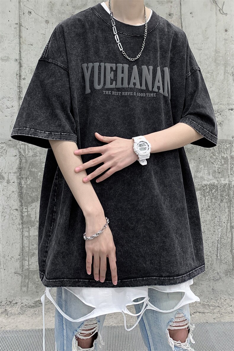 抖音供货、210克现货水洗棉发泡宽松版短袖T恤D223A-ST2307-P35,男装T恤,电商019-1