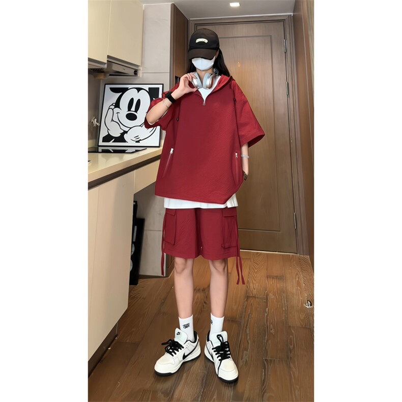 量大优供视频泡泡纱夏款连帽套装短袖短裤男CP74TZ-特p60,男装休闲套装,电商B371