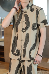 男士夏季风汉服棉麻透气舒适复古开衫唐装两件套 HO6929-P65图片