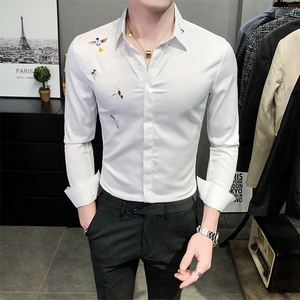 秋冬男士长袖修身梅花刺绣修身衬衣衬衫休闲A236-8827-P55图片