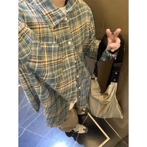 B221 ！美式ins高街暗黑小众毛边格子衬衫 SY2320-P65控88图片