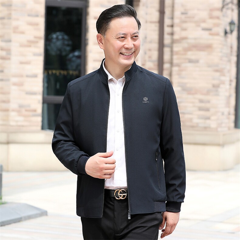 春秋季男士休闲夹克衫立领中年爸爸外套薄款中老年人男装春装上衣,男装夹克,电商B212（原钱塘6029）