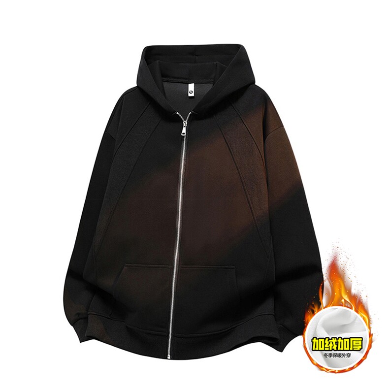 480G重磅加绒硬挺boxy男女秋冬美式高街结构双拉链卫衣开衫厚外套，女装短外套，电商A486