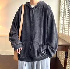美式复古水洗做旧开衫卫衣男秋小众水洗连帽拉链卫衣DA35P52，男装卫衣，星座1116-2