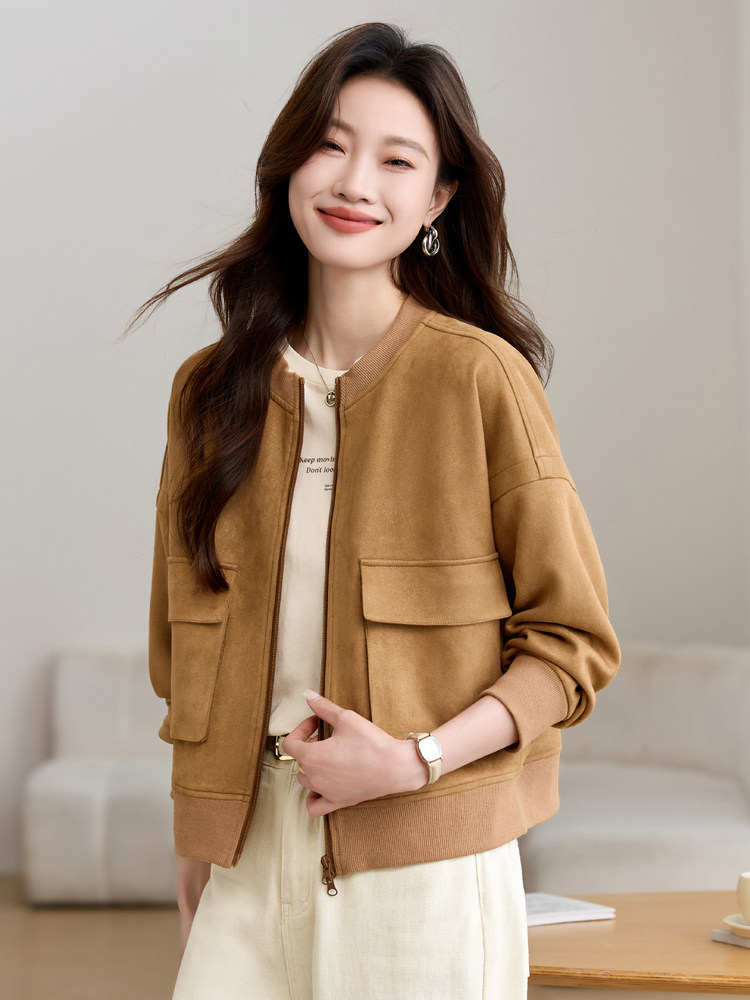 大码女装休闲短款棒球服外套女2025春装新款胖MM宽松夹克圆领上衣,女装短外套,沐七七